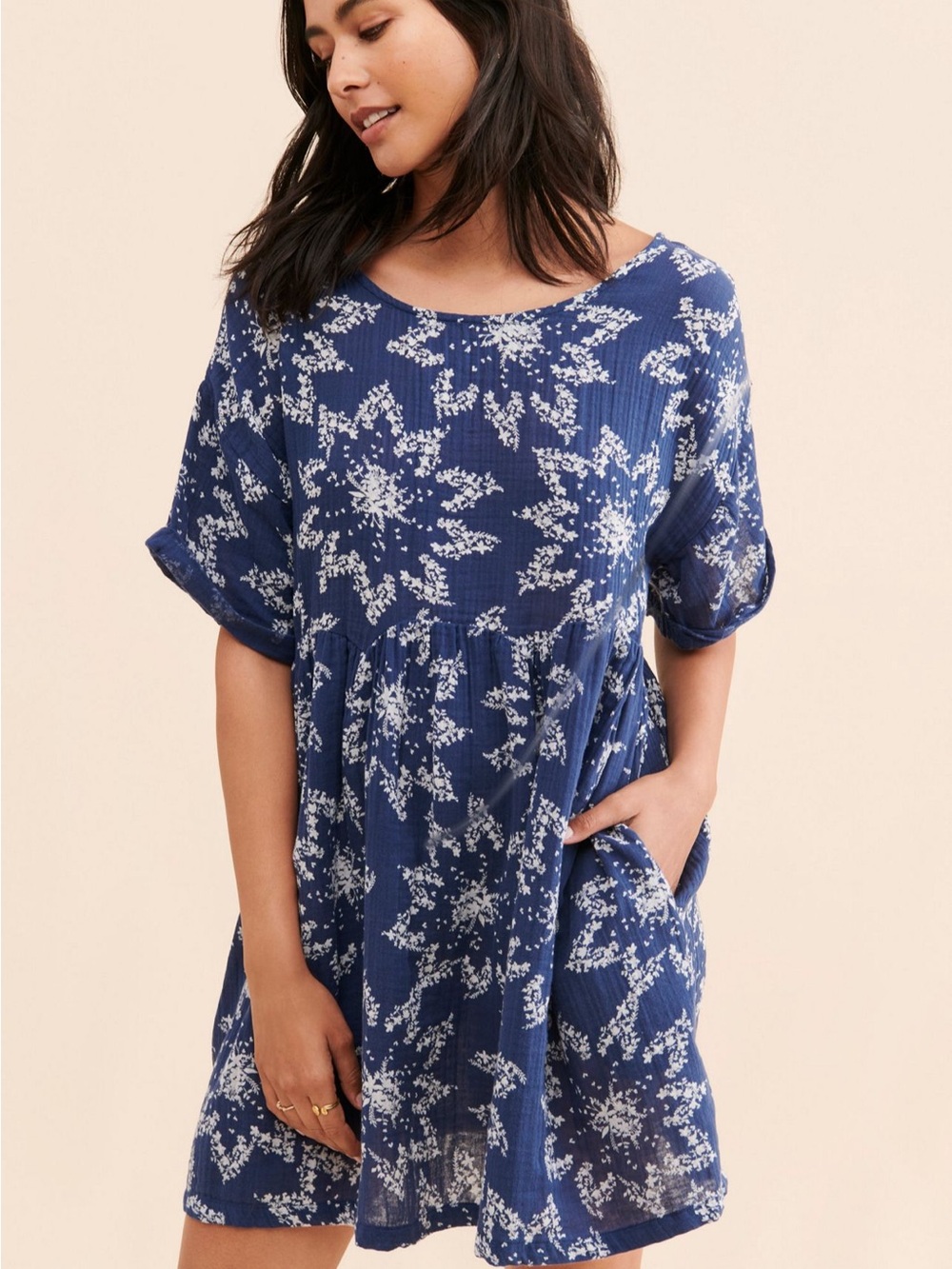 Free people cotton Blue Floral Gauze Babydoll dress
